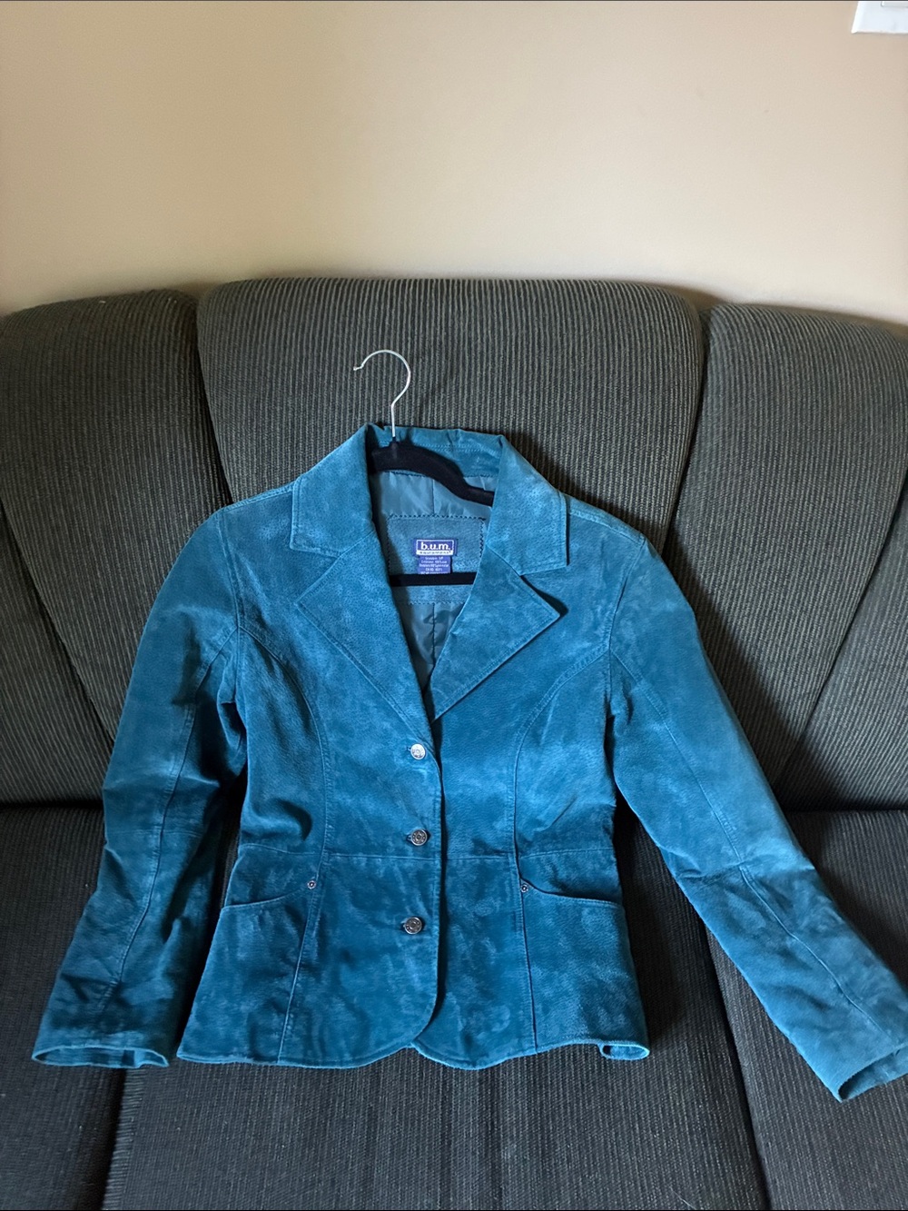 Teal Turquoise B.U.M. Equipment Suede Jacket Blazer Small 90s y2k